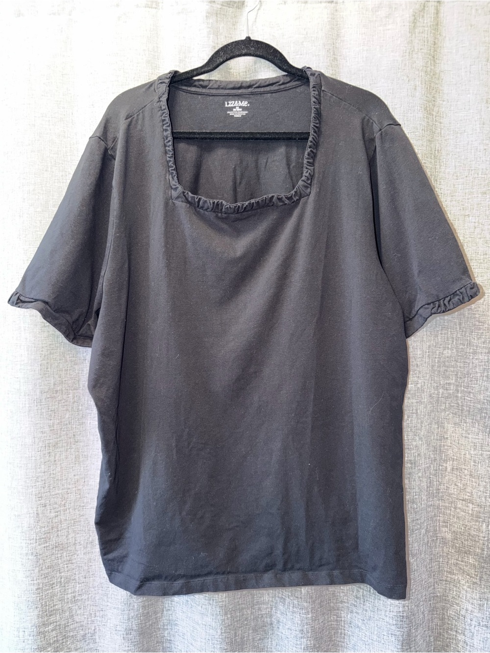 Liz & Me Black Ruffled Square Neck Top 3X